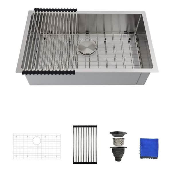 30 Inch Undermount Kitchen Sink-16G Stainless Steel Undermount Sink, Single Bowl Kitchen Sinks with 4 Accessories