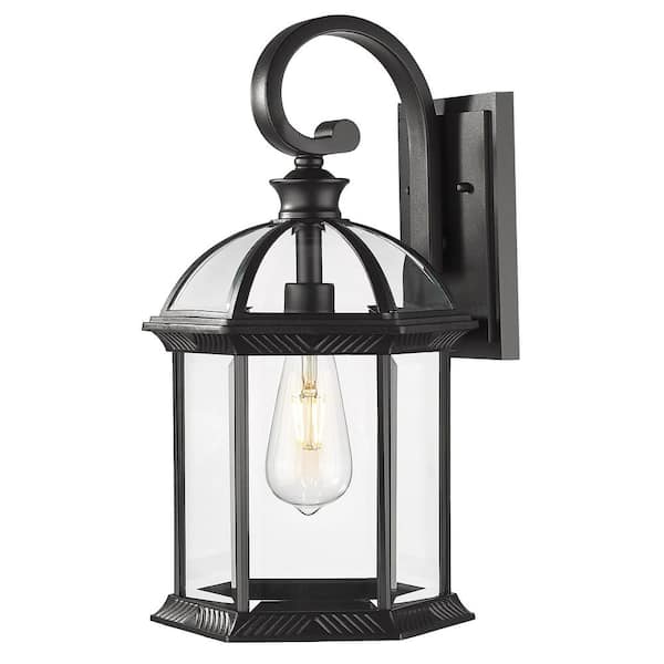 JAZAVA 18 in. Black Finish Large Modern Outdoor Hardwired Wall Lantern Scone with Clear Glass with No Bulbs Included