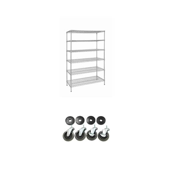 6-Tier Steel Wire Shelving Unit (48 in. x 72 in. x 24 in.) with 4 in. Industrial Casters Combo (5-Piece)