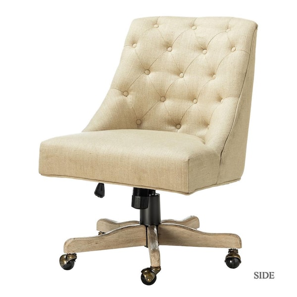 JAYDEN CREATION Jovita Linen Button-Tufted Upholstered 17.5 in.-21.5 in. Adjustable Height Swivel Task Chair with Solid Wood