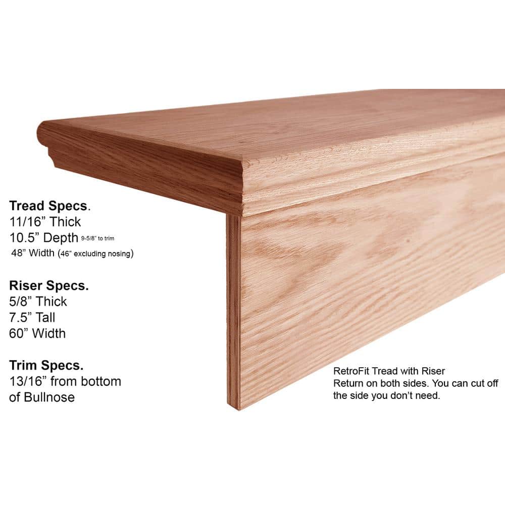 48-inch Unfinished Red Oak Stair Tread Kit with Riser