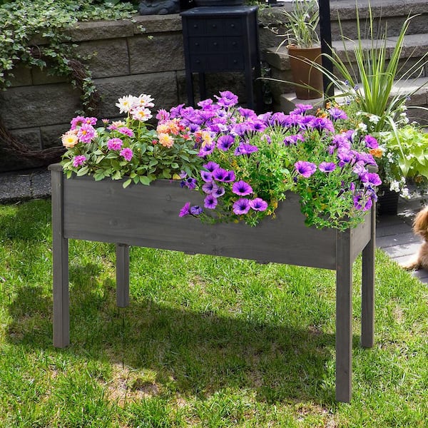 Wooden Raised Vegetable Garden Bed Elevated Grow Vegetable Planter Grey