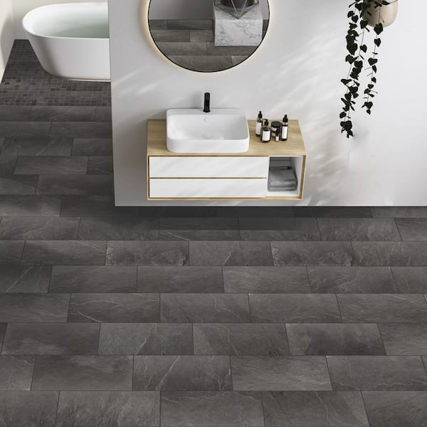 Sediment Slate Black 12 in. x 14 in. x 9mm Matte Brick Pattern Porcelain Mosaic (5 sq. ft. /case)