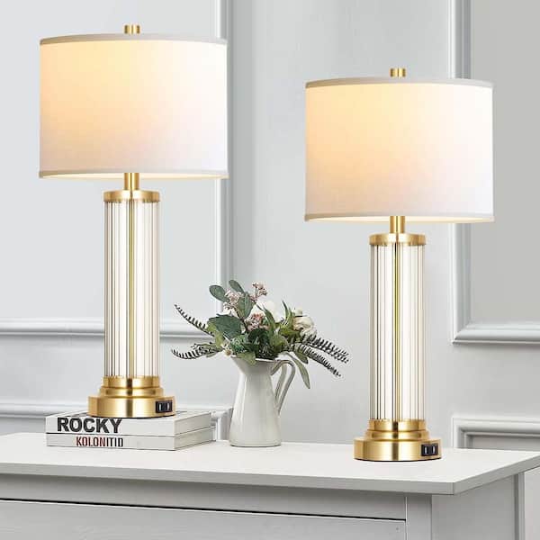 Jushua 26 in. H Touch Control Gold Table Lamps with USB Ports, Dimmable Nightstand Lamps, Task & Reading (2-Pack)