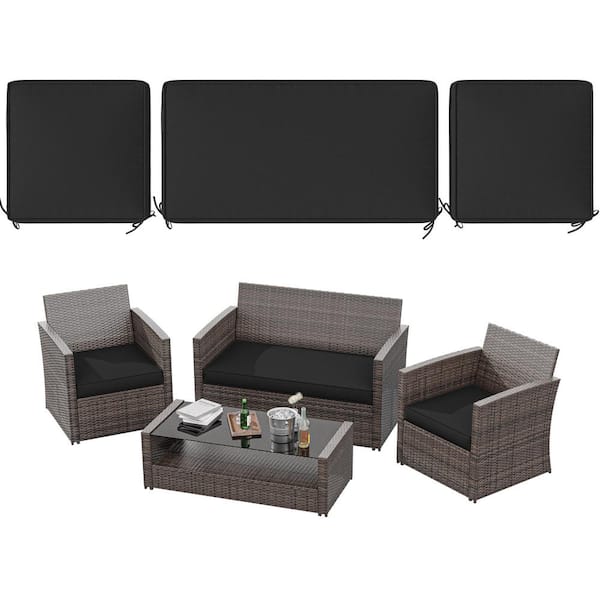 36 in. x 18 in. (3-Piece) Outdoor Patio Replacement Seat Cushions Fit for Loveseat Lounge Chair Furniture Black