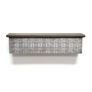 20 in. W x 5 in. D x 5 in. H Real Wood Farmhouse Coffee Finish Decorative Wall Shelf Ledge with Antiqued Embossed Metal