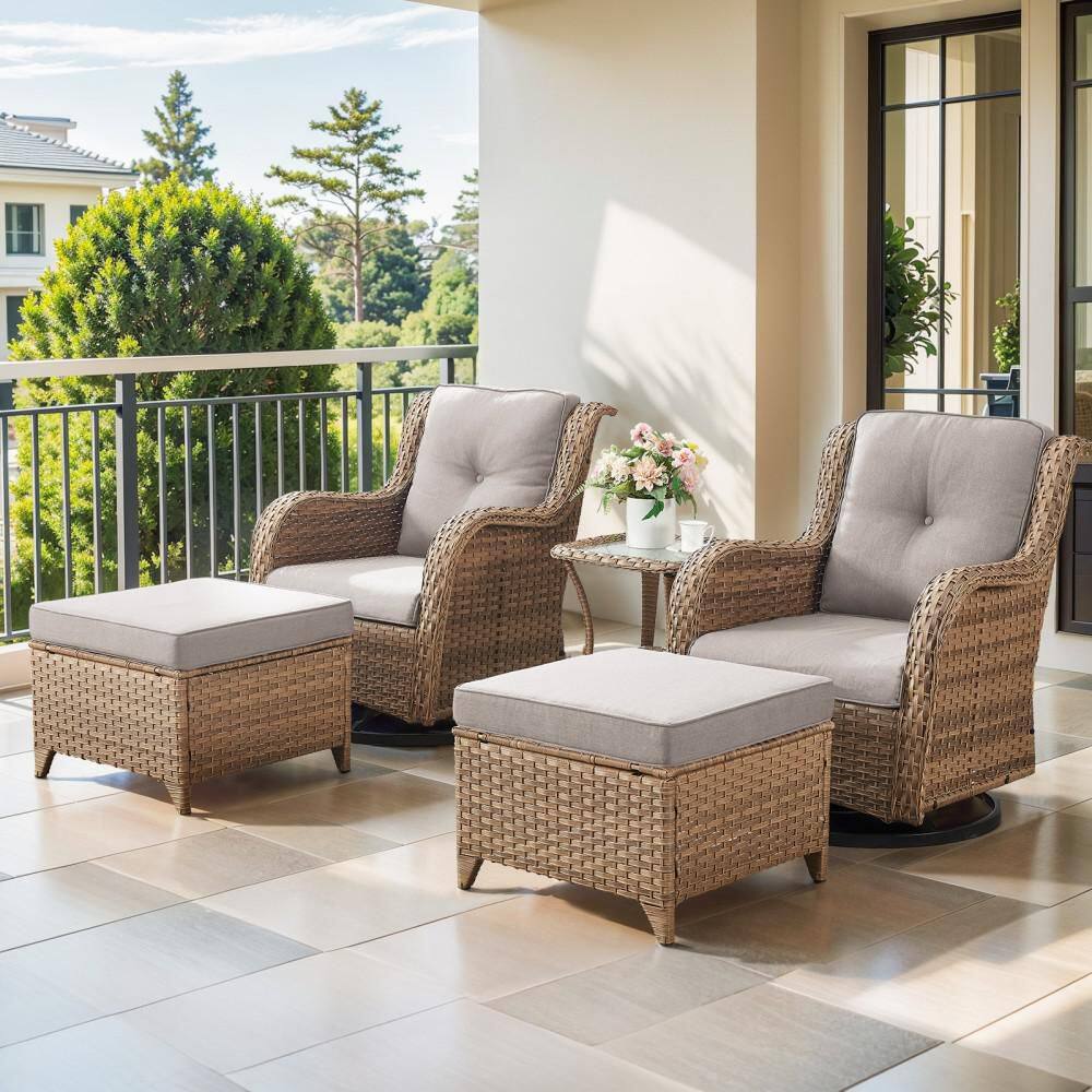 WellCane 5-Piece Yellow Wicker Patio Conversation Set with Beige Cushions, Outdoor Swivel Chair With Ottomans for Porch price history on PriceWatchPro