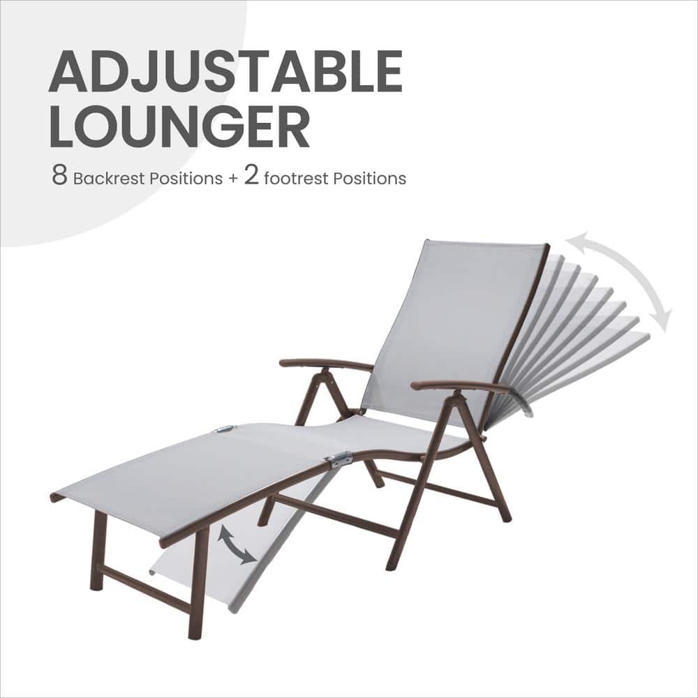 Light Gray Aluminum Outdoor Chaise Lounge Set with Folding Table