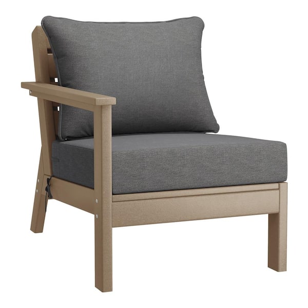 Westin Outdoor Birchwood Outdoor Patio Deep Seating Left Facing Arm HDPE Lounge Chair in Weathered Wood with Grey Cushions