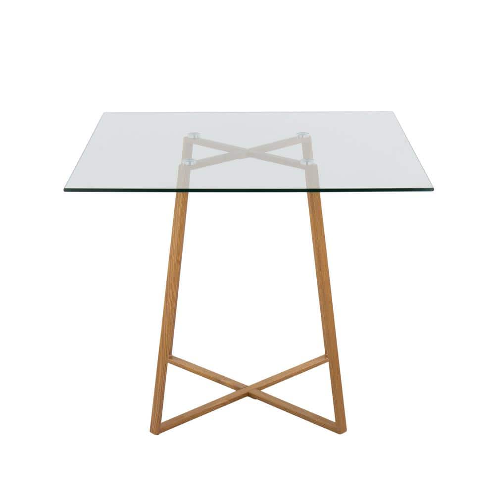 36" Natural Wood and Glass Square Dining Table