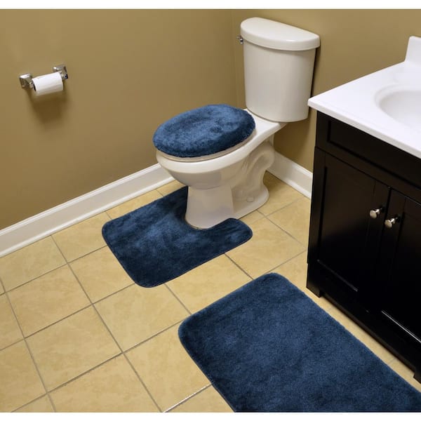 Garland Rug Traditional Navy 3 Piece Washable Bathroom Rug Set Ba010w3p02k2 The Home Depot