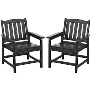 2-Piece All-Weather Patio Chairs, HDPE Patio Dining Chair Set, Heavy-Duty Wood-Like Outdoor Furniture, Black