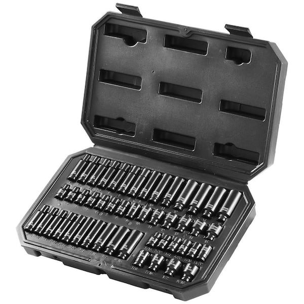SKYSHALO Drive Impact Socket Set 1/4 in. 48 Piece Deep Socket Set Metric 4-15mm-6 Point Cr-Mo Alloy Steel