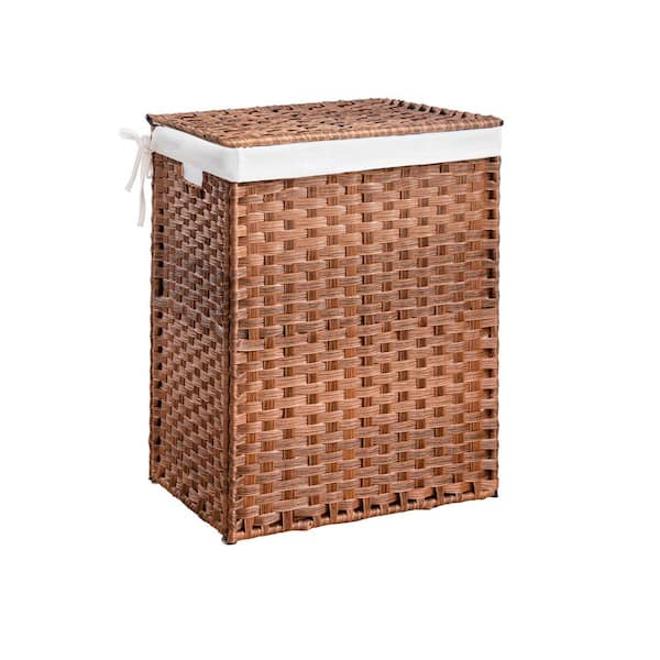 PARASOLAR Brown 18 x 13 x 24 Wicker Modern Rectangle Laundry Room Hamper with Removable Bag
