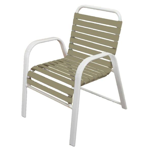 Unbranded Marco Island White Commercial Grade Aluminum Patio Dining Chair with Putty Vinyl Straps (2-Pack)