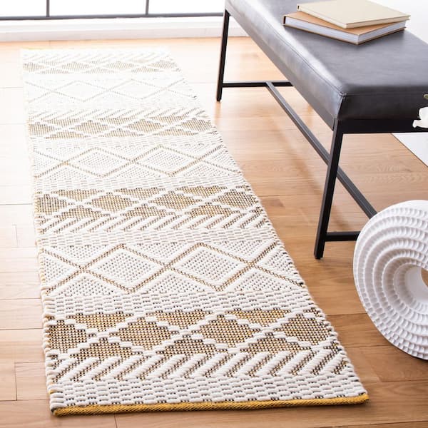 Natura 2 ft. x 8 ft. Ivory/Yellow Chevron Striped Zig-Zag Runner Rug