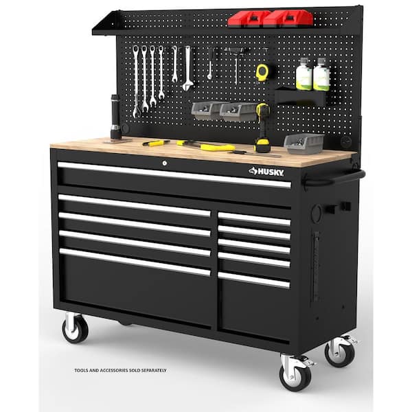 Husky Modular Tool Storage 52 in. W Black Mobile Workbench Cabinet with  Pegboard H52MODSUITE2 - The Home Depot