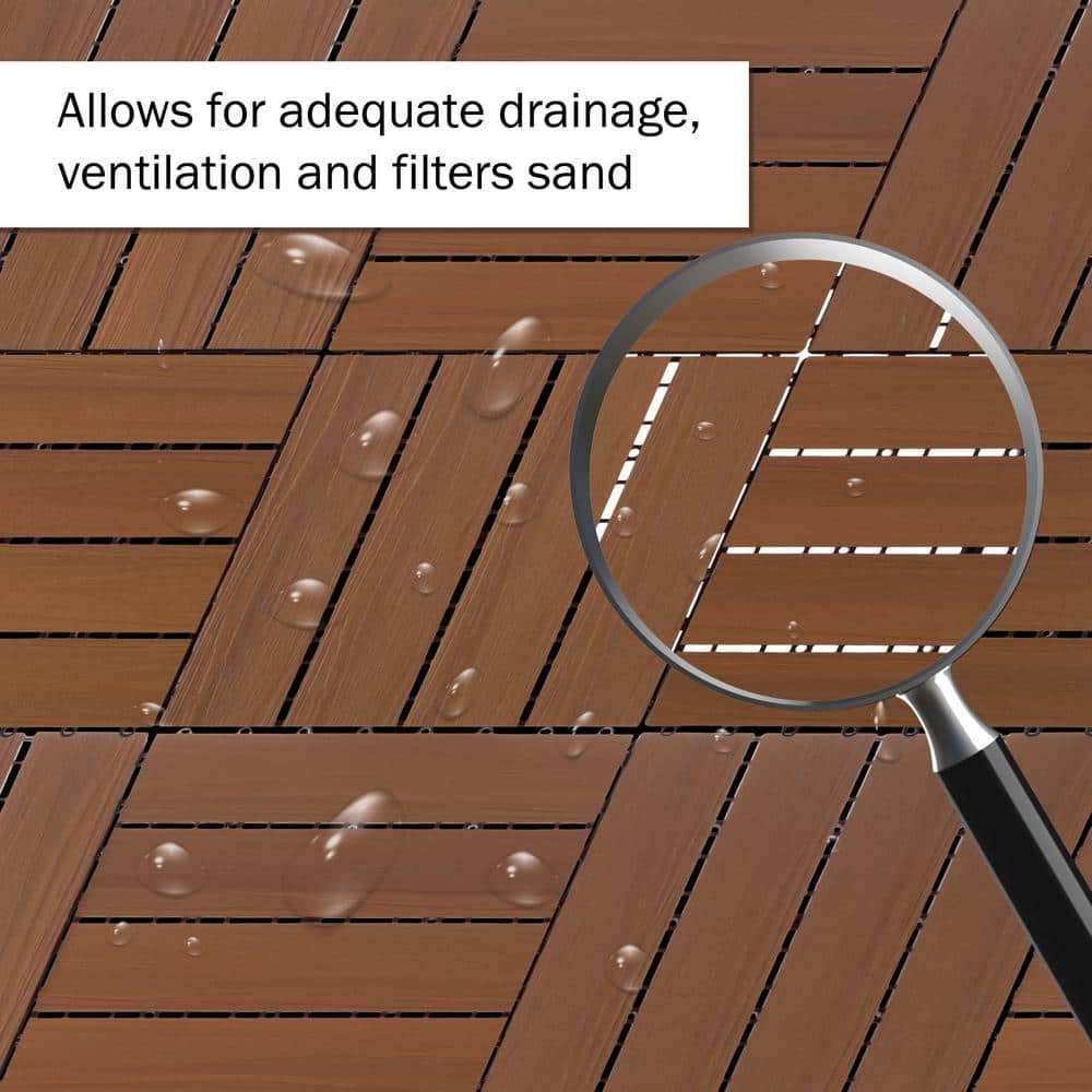 Brown Woodgrain Composite Interlocking Outdoor Deck Tiles - 11.63" x 11.63"