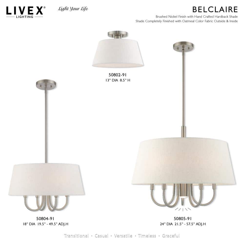 Sleek Brushed Nickel 6-Light Pendant with Oatmeal Drum Shade