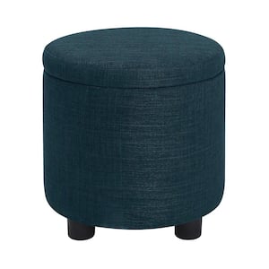 Designs4Comfort Dark Blue Fabric Round Accent Storage Ottoman with Reversible Tray Lid