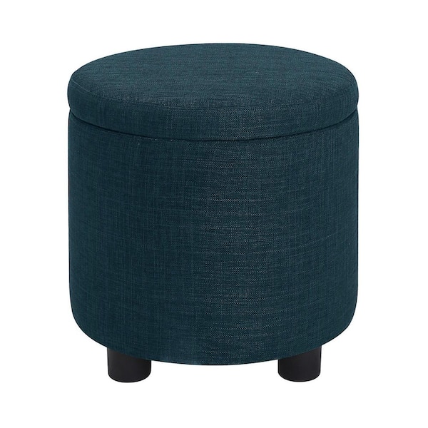 Convenience Concepts Designs4Comfort Dark Blue Fabric Round Accent Storage Ottoman with Reversible Tray Lid