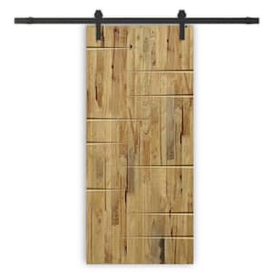 32 in. x 80 in. Weather Oak Stained Pine Wood Modern Interior Sliding Barn Door with Hardware Kit