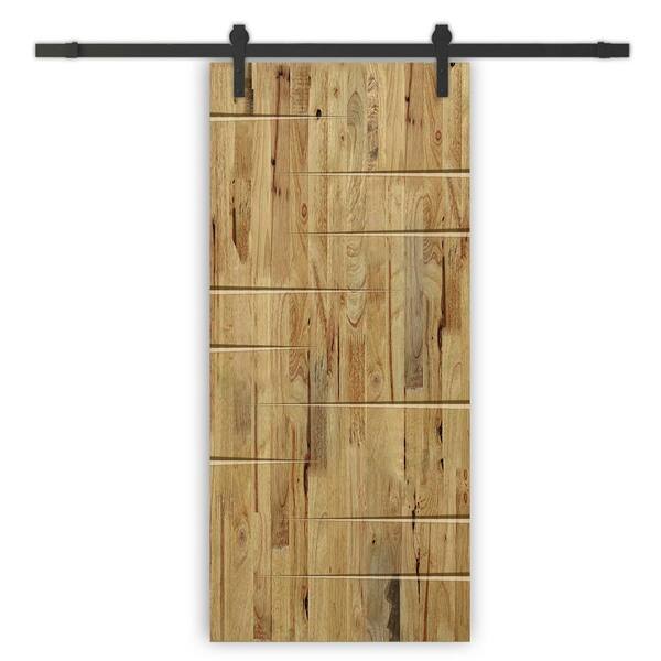 CALHOME 32 in. x 84 in. Weather Oak Stained Solid Wood Modern Interior Sliding Barn Door with Hardware Kit