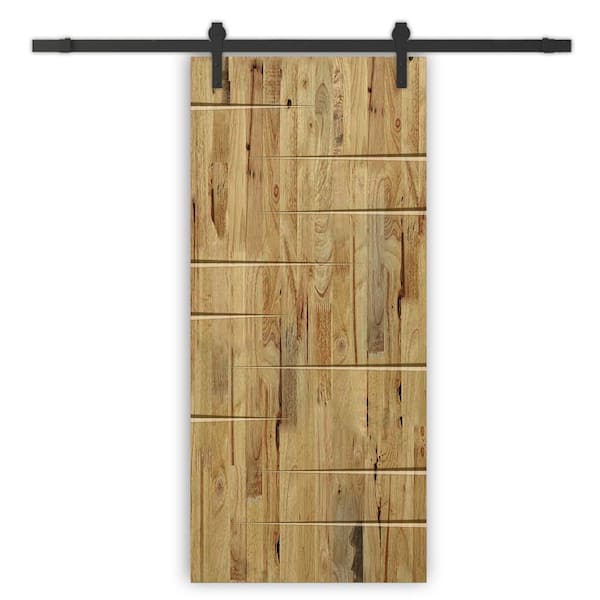 CALHOME 38 in. x 80 in. Weather Oak Stained Solid Wood Modern Interior Sliding Barn Door with Hardware Kit