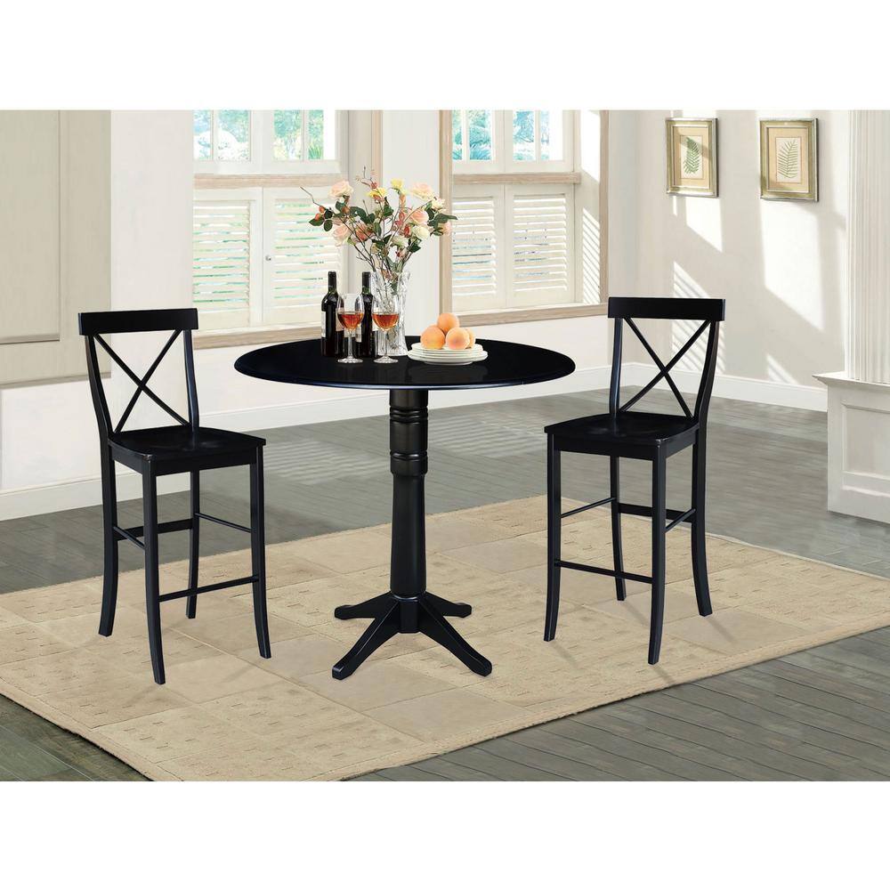 Black Round Extendable Wood Bar Height Pedestal Table