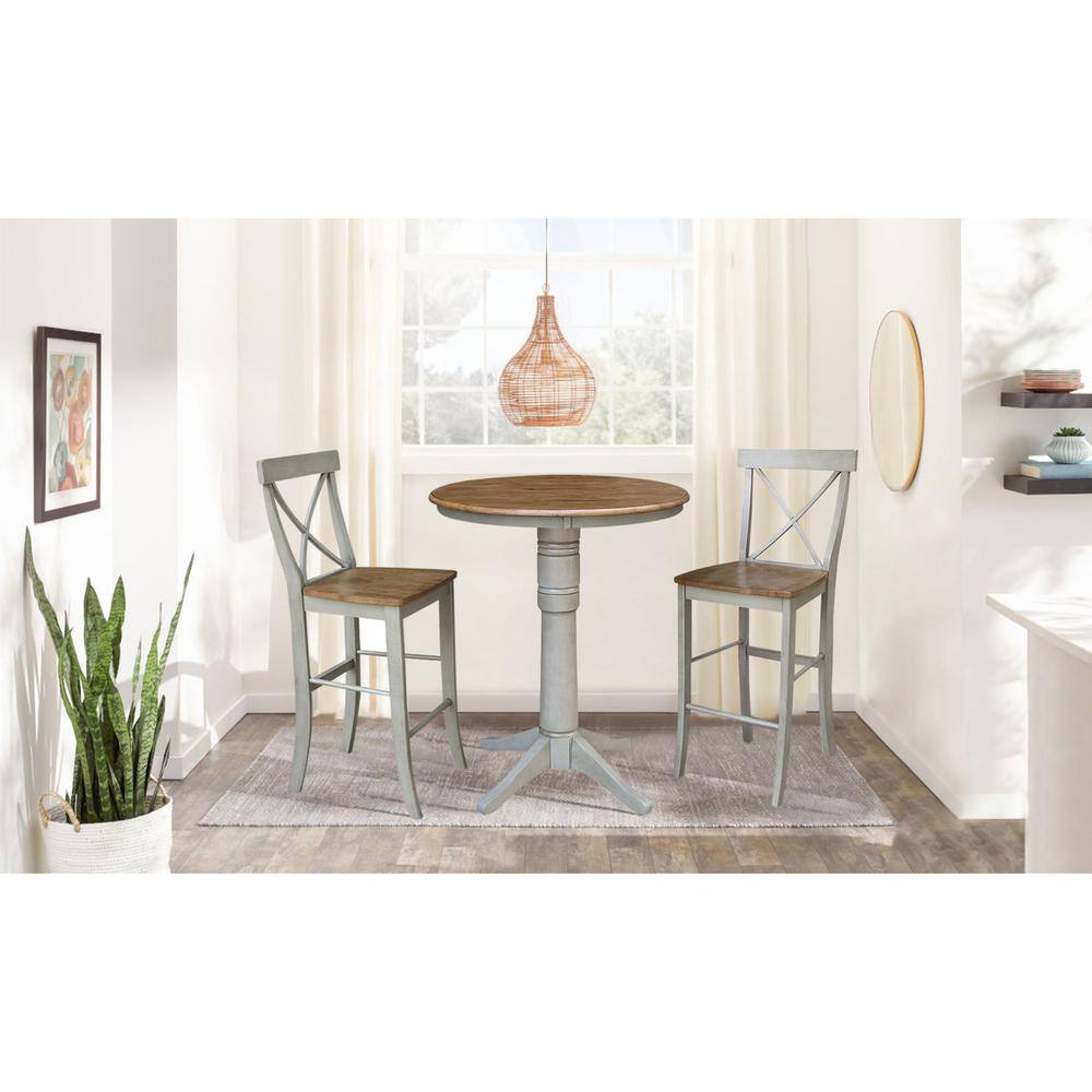 Distressed Hickory and Stone X-Back Wood Bar Stool