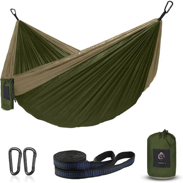 8.8 ft. Portable Single/Double Hammock Camping, 210D Nylon Hammock Swing for Backyard & Garden, Green