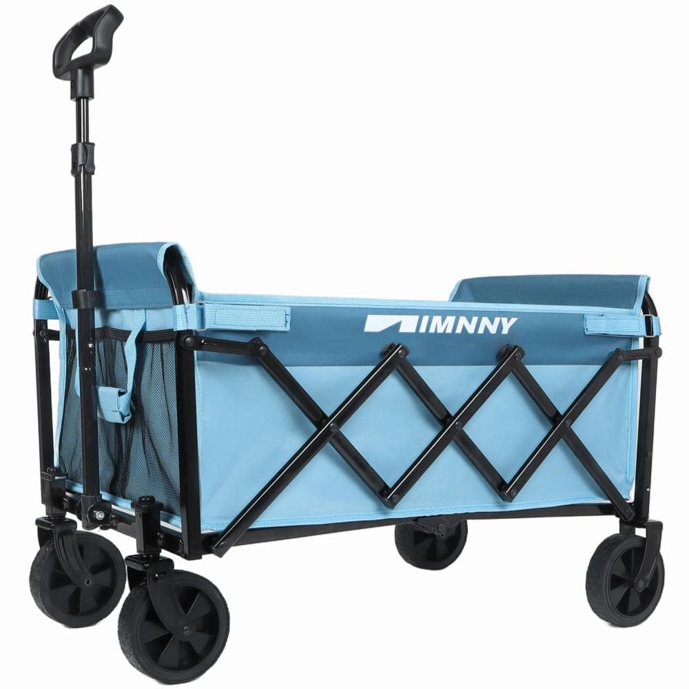 Collapsible Utility Wagon 360lbs with Cup Holders Lightweight Foldable Cart for Camping Shopping Garden Blue