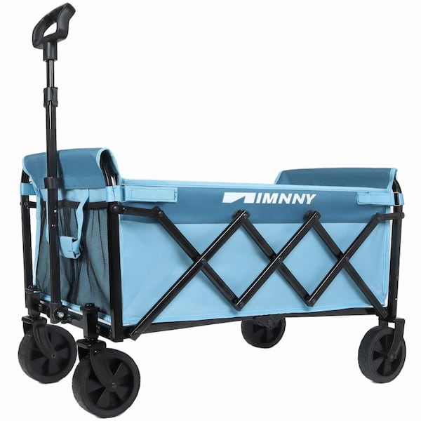 3.5 cu. ft. Blue Steel Garden Cart, Collapsible Wagon with Wheels with 360lbs Weight Capacity