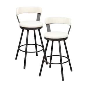 Avignon 30 in. Dark Gray Metal Swivel Pub Height Chair with White Faux Leather Seat (Set of 2)