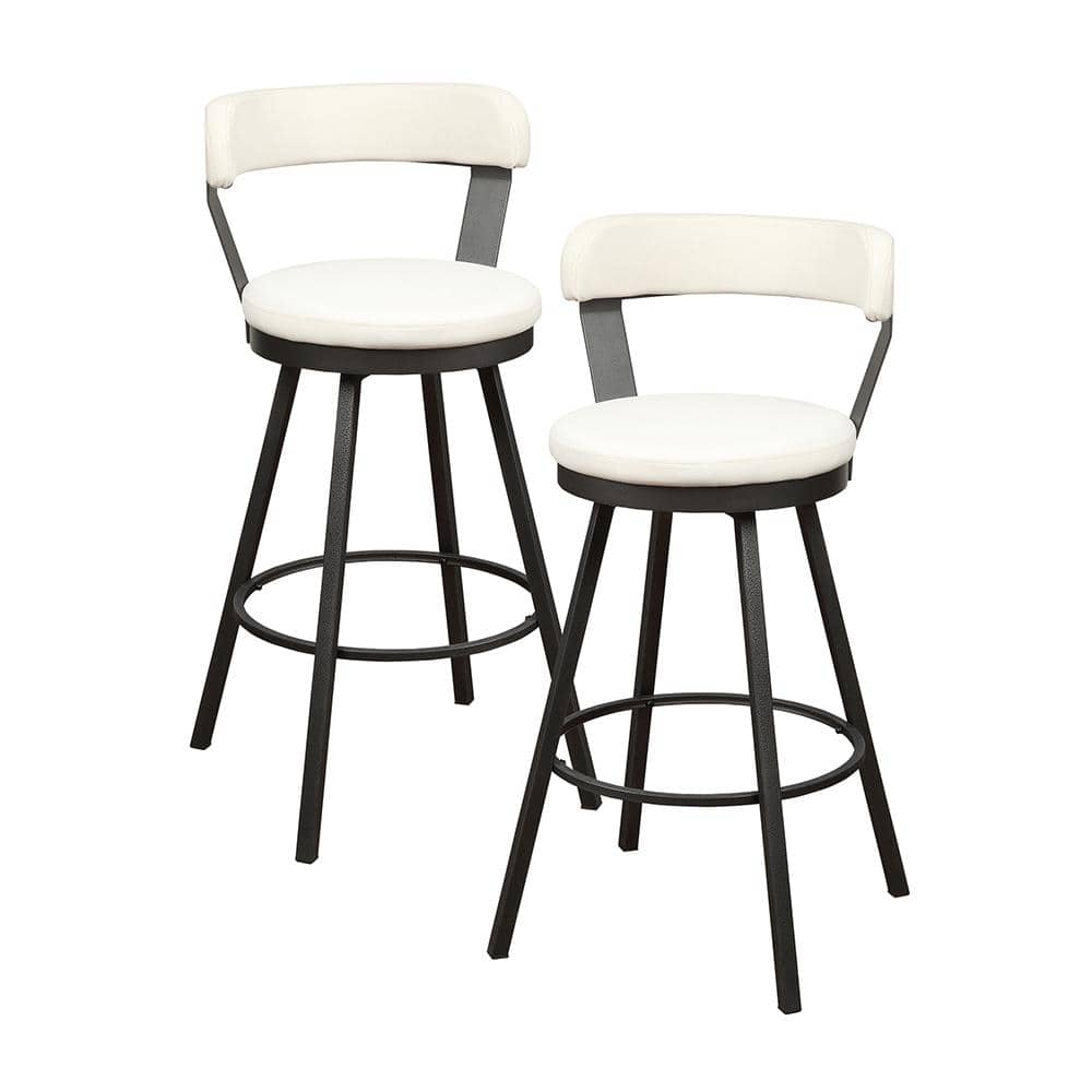 Avignon 30 in. Dark Gray Metal Swivel Pub Height Chair with White Faux Leat