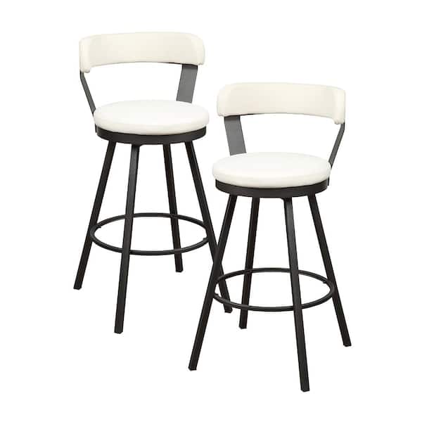 Lazzara Avignon 30 in. Dark Gray Metal Swivel Pub Height Chair with White Faux Leather Seat (Set of 2)