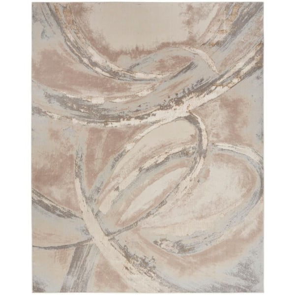 Brushstrokes Beige/Grey 9 ft. x 12 ft. Abstract Contemporary Area Rug