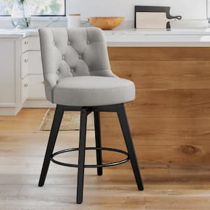 Rowland 26.5 in Seat Height Gray Upholstered Fabric Counter Height Solid Wood Leg Swivel Bar stool（Set of 1）