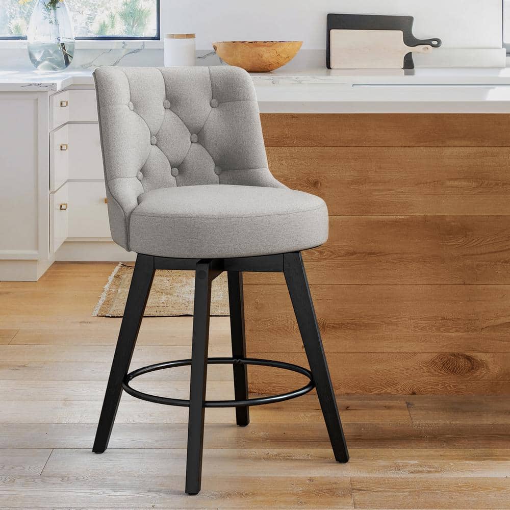 Rowland 26.5 in Seat Height Gray Upholstered Fabric Counter Height Solid Wood Leg Swivel Bar stool（Set of 1） price history on PriceWatchPro