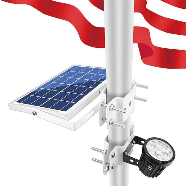 Phewnyzo Upgraded Solar Powered Pole Mounted Flag Pole Light Outdoor Dusk to Dawn 2 Lighting Mode for Pole (Cool White)