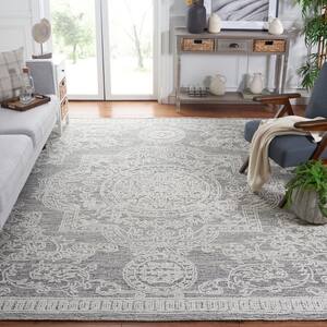 Abstract Ivory/Charcoal 2 ft. x 8 ft. Borders Floral Runner Rug
