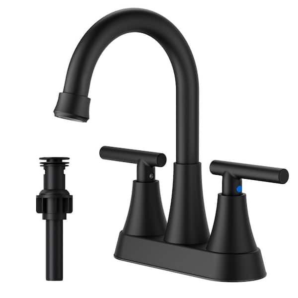 4 in. Centerset 2-Handle High-Arc Bathroom Faucet in Matte Black