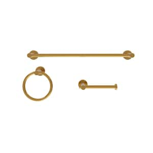 3 -Piece Bath Hardware Set with Adjustable 16-27 in . Towel Bar/Rack, Toilet Paper Holder, Towel Ring in Brushed Gold