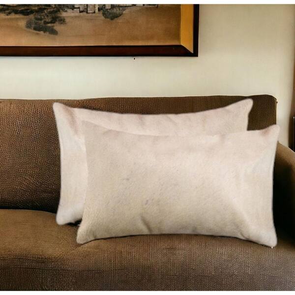 HomeRoots Tan Solid Cotton 12 in. x 20 in. Throw Pillow (Set of 2)