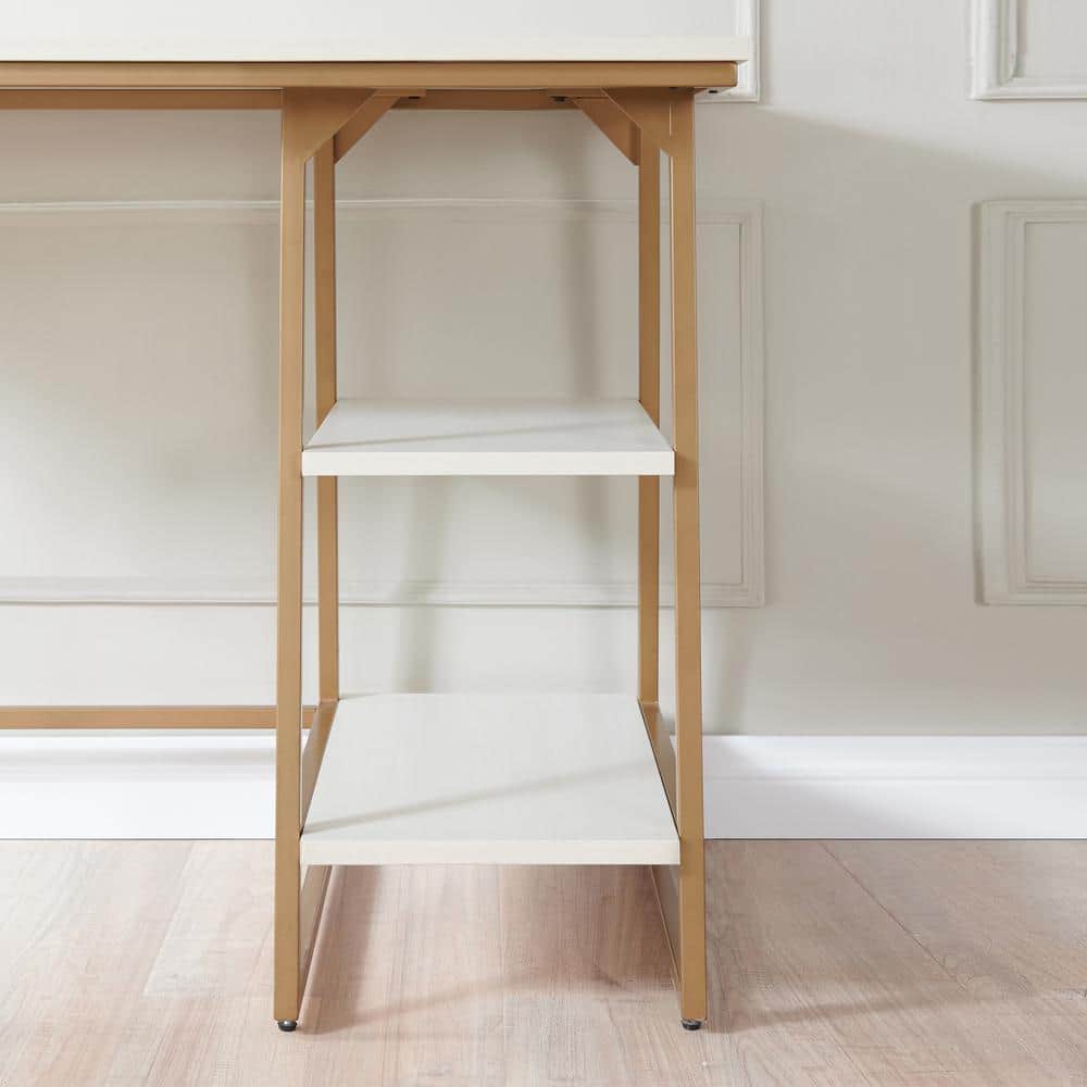 White and Gold Reversible Stepped Tier Shelf Desk