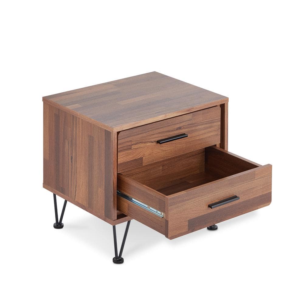 Elegant Walnut Finish 2-Drawer Accent Table with Metal Hardware