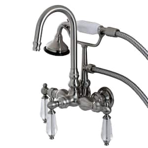 Crystal 3-Handle Claw Foot Tub Faucet with Hand Shower in Brushed Nickel