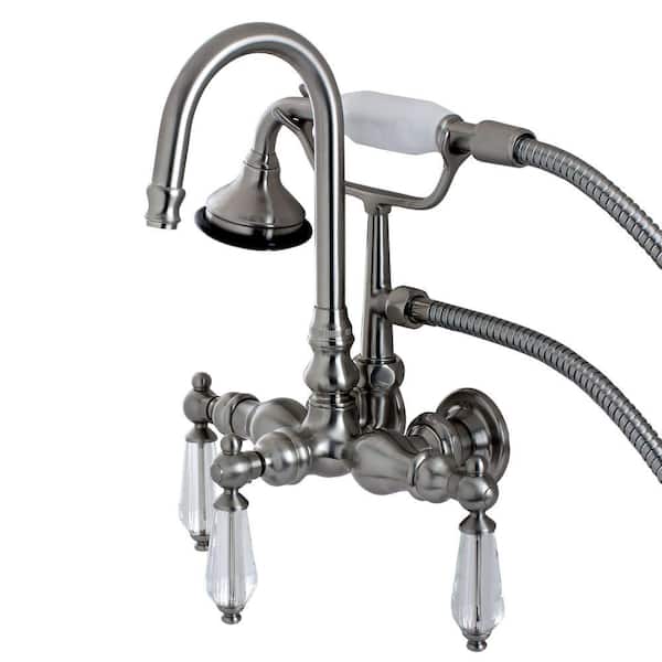 Aqua Eden Crystal 3-Handle Claw Foot Tub Faucet with Hand Shower in Brushed Nickel