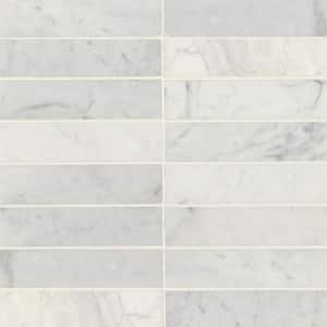 Monet Rectangle 2 in. x 8 in. Honed White Carrara Marble Mosaic Tile (4.44 sq. ft./Case)