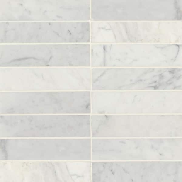 Bedrosians Monet Rectangle 2 in. x 8 in. Honed White Carrara Marble Mosaic Tile (4.44 sq. ft./Case)